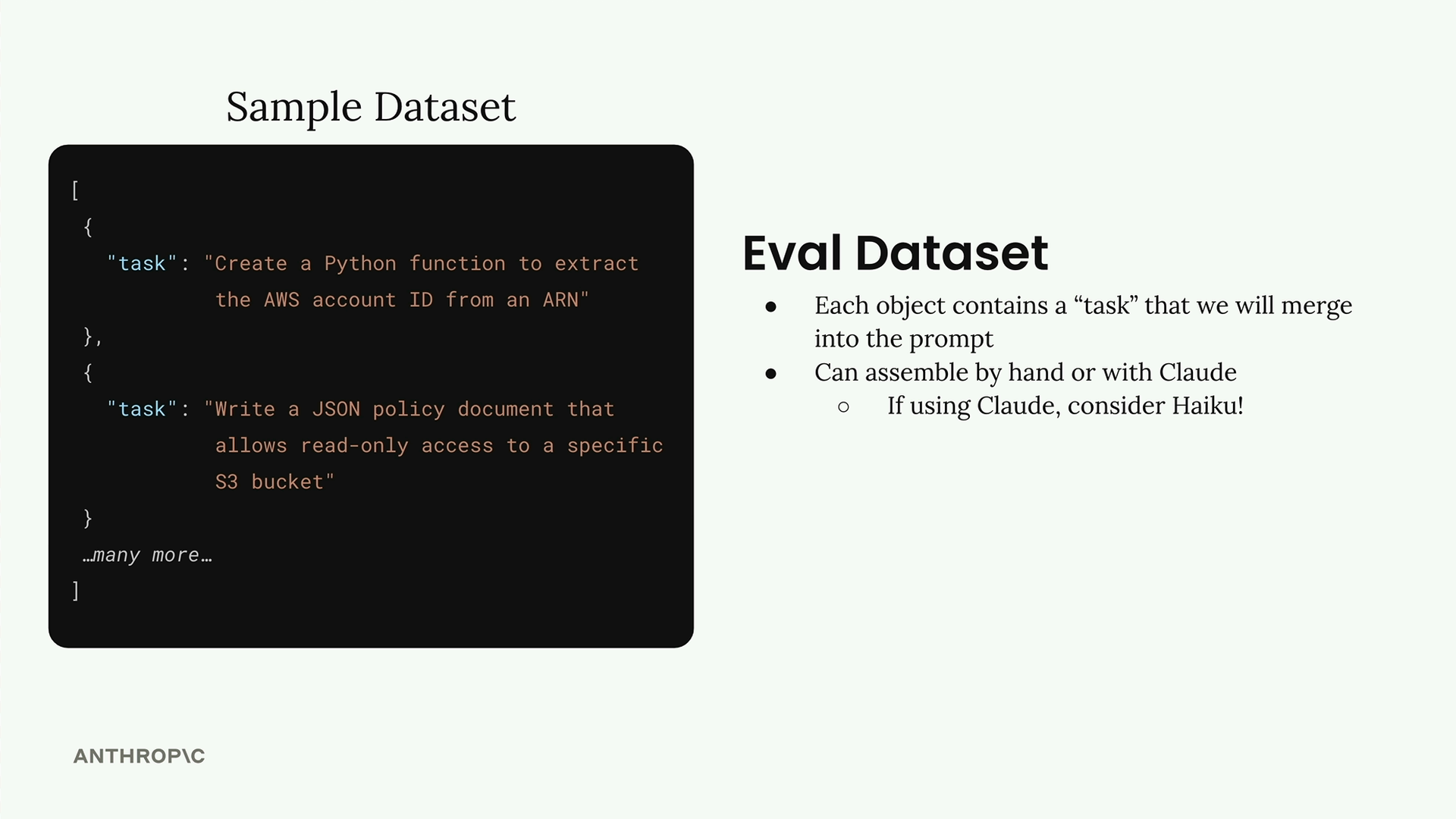 JSON array of task objects, such as "Create a Python function to extract the AWS account ID from an ARN", then many more.