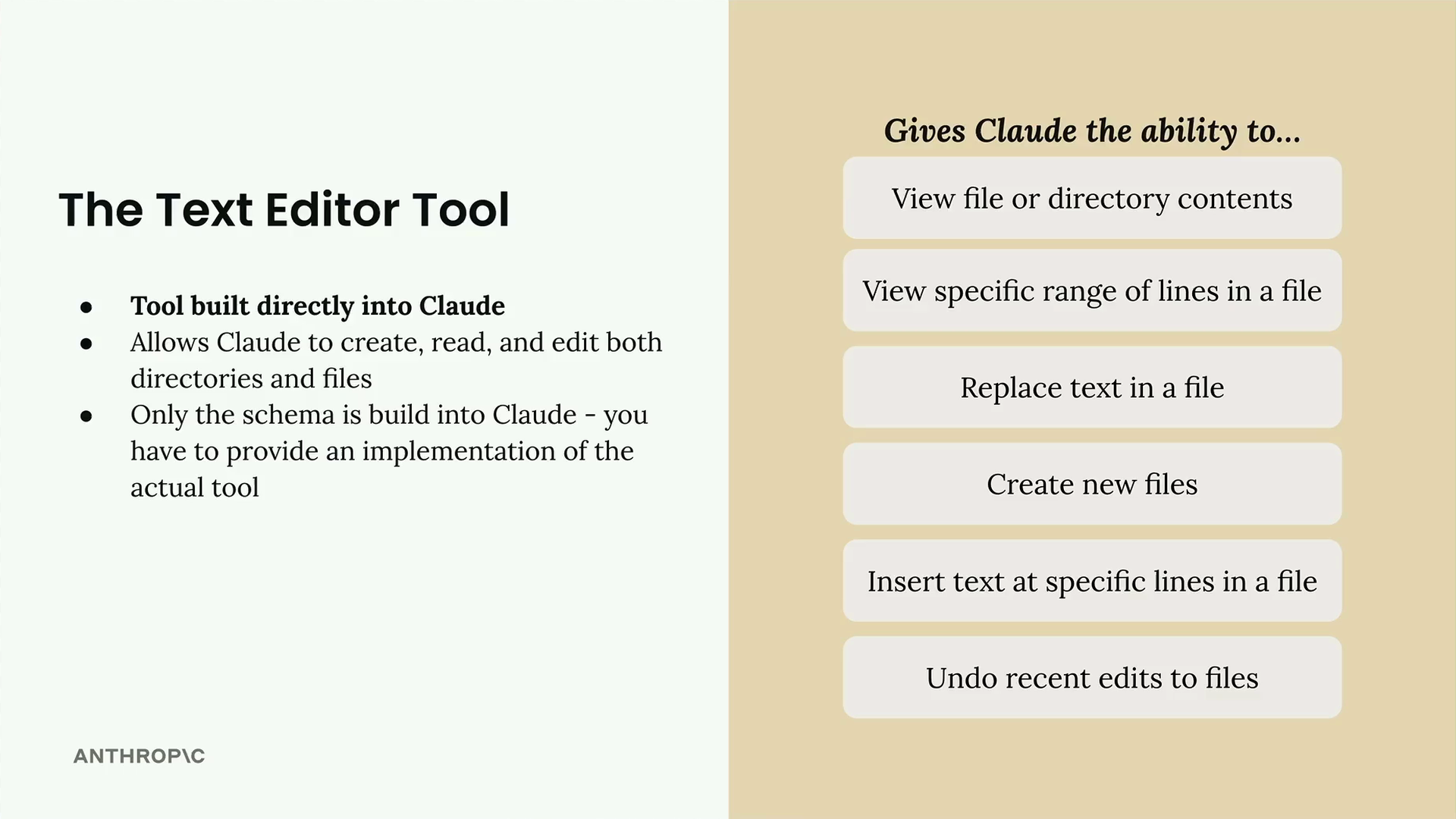 The text editor tool is built into Claude, but only its schema, so you provide the implementation of the actual tool.
